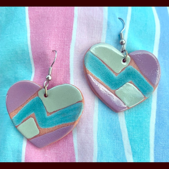 Vintage 80s Glazed Terra Cotta Southwest Earrings - Picture 2 of 2